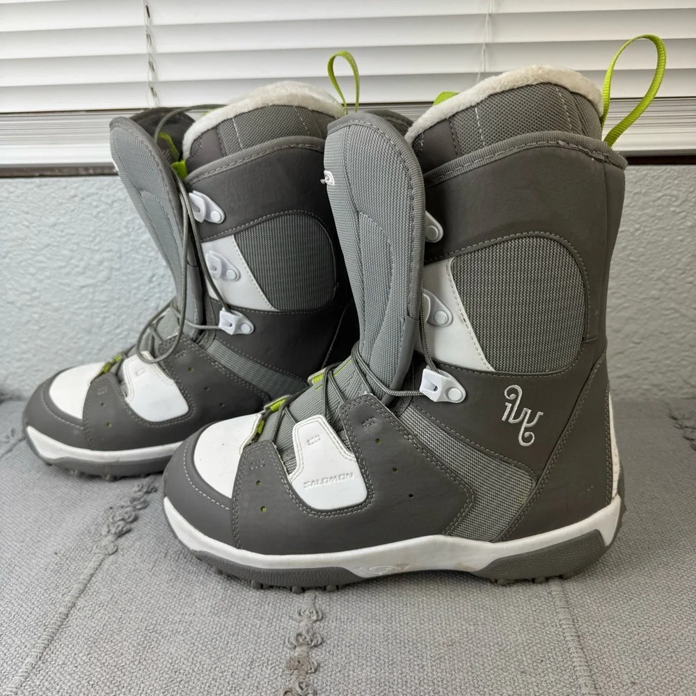 Salomon Ivy Snowboarding Snowboard Boots Gray Green Women Size 8 - Picture 3 of 8